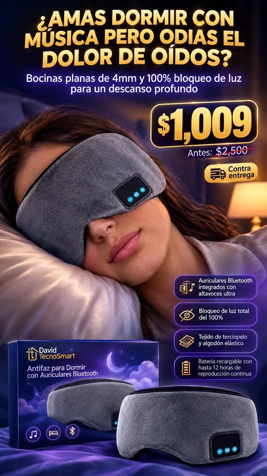 Antifaz para Dormir con Auriculares Bluetooth David TecnoSmart